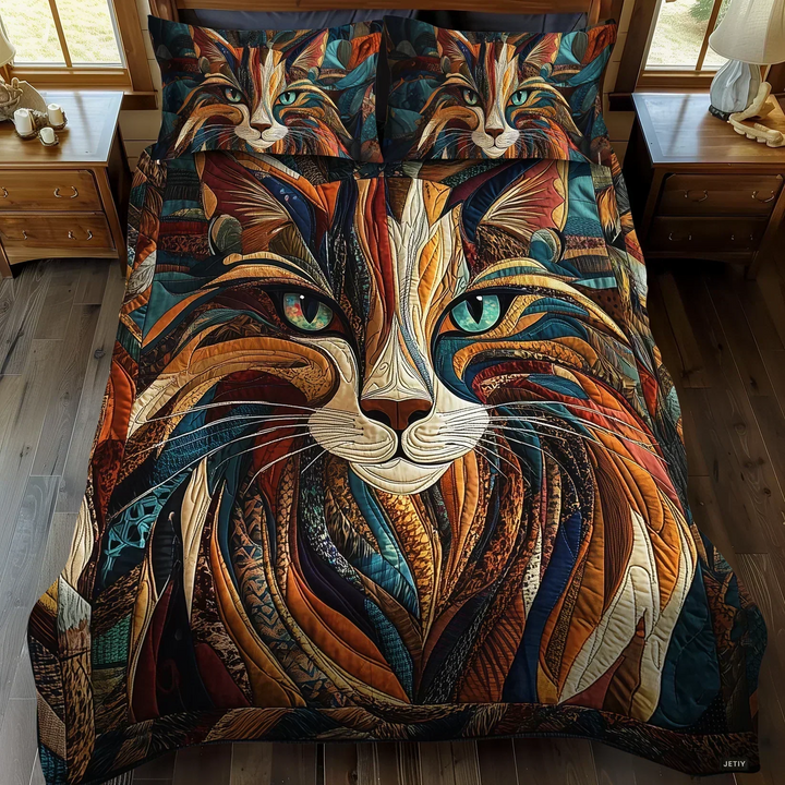 3-Piece Quilted Bedding Set - Sweet Purrs