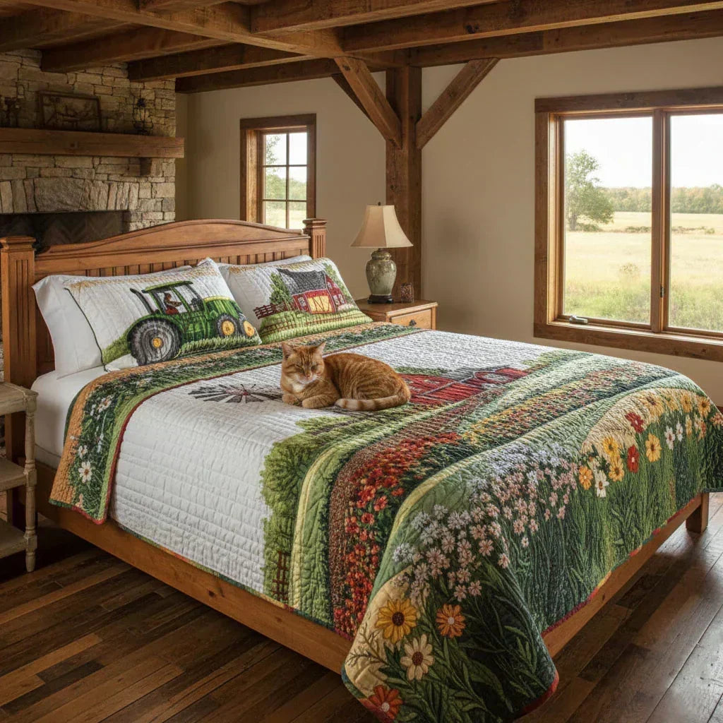 3-Piece Quilted Bedding Set - Happy Farm