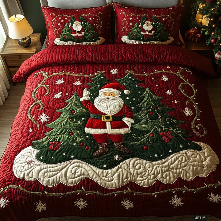 3-Piece Quilted Bedding Set - Santa&