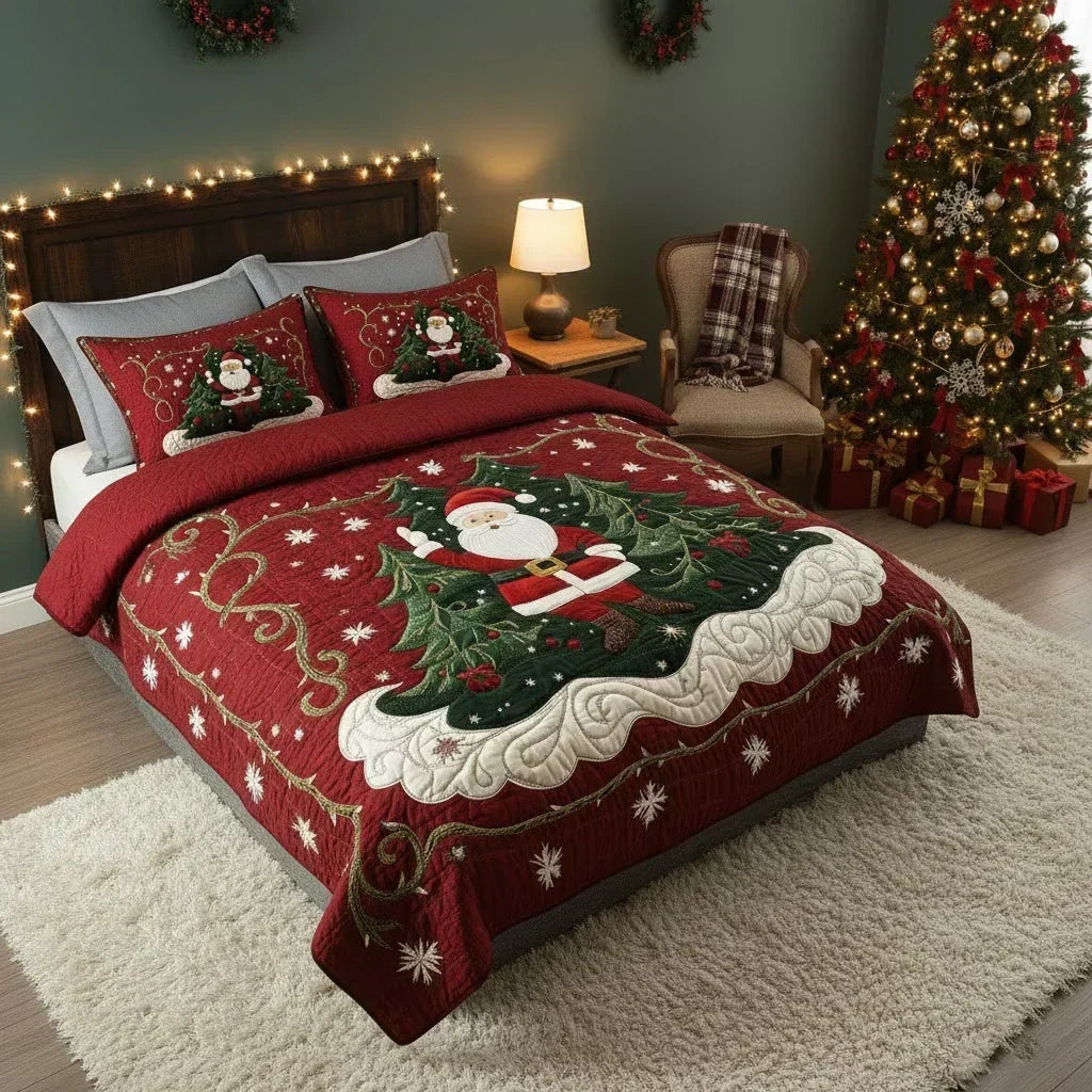 3-Piece Quilted Bedding Set - Santa&