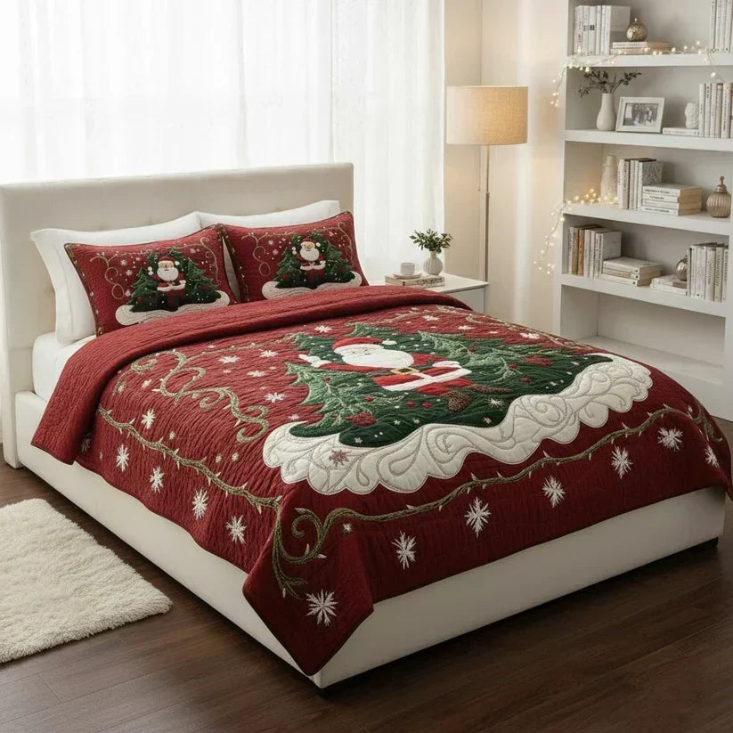 3-Piece Quilted Bedding Set - Santa&