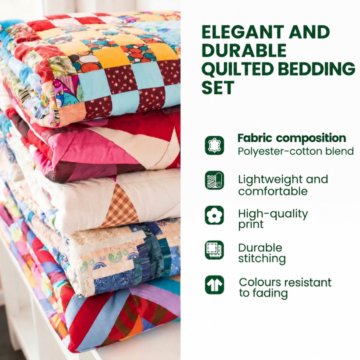 3-Piece Quilted Bedding Set - White Hibiscus